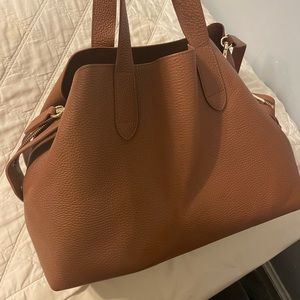 Cuyana Zippered Satchel, Pebbled, Caramel
